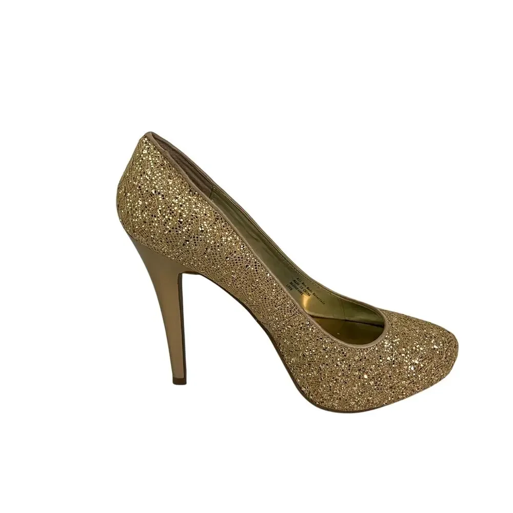 Carlos by Carlos Santana Love Gold Glitter Pumps Heels Size 8.5M Preowned in Box